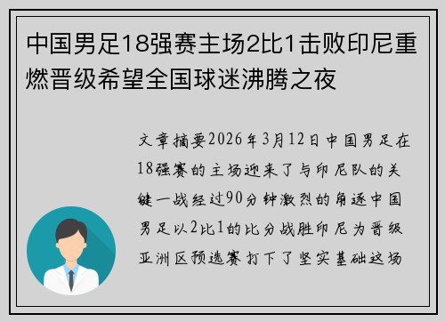 中国男足18强赛主场2比1击败印尼重燃晋级希望全国球迷沸腾之夜